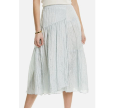 $325 Vince Tiered Asymmetrical Pastel Mint Crinkle Satin Faux Wrap Midi Skirt L - £98.94 GBP