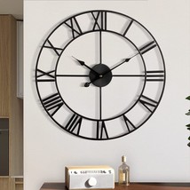 Large Wall Clock Metal Retro Roman Numeral Clock, Modern round Wall Clocks Almos - £55.85 GBP