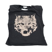 BP Shirt Womens XS Black Sleeveless Shoulder Pads Crew Neck Head Wolf Printed - £14.73 GBP