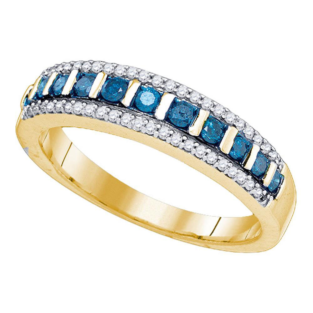 10k Yellow Gold Womens Round Blue Color Enhanced Diamond Band Fashion Ring 1/3