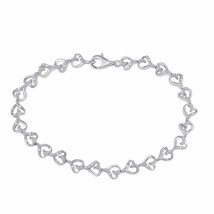 Sterling Silver Womens Round Diamond Heart Bracelet 1/10 Cttw - £128.94 GBP