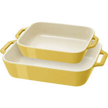 2 Piece Yellow Ivory Ceramic Stoneware Bakeware Casserole Dish Set - €80,28 EUR