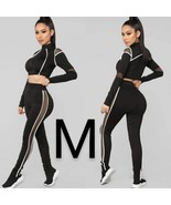 Fashion Nova Black Zipper Fishnet Side Detail Loungewear Pants Set~ SIZE M - £34.56 GBP