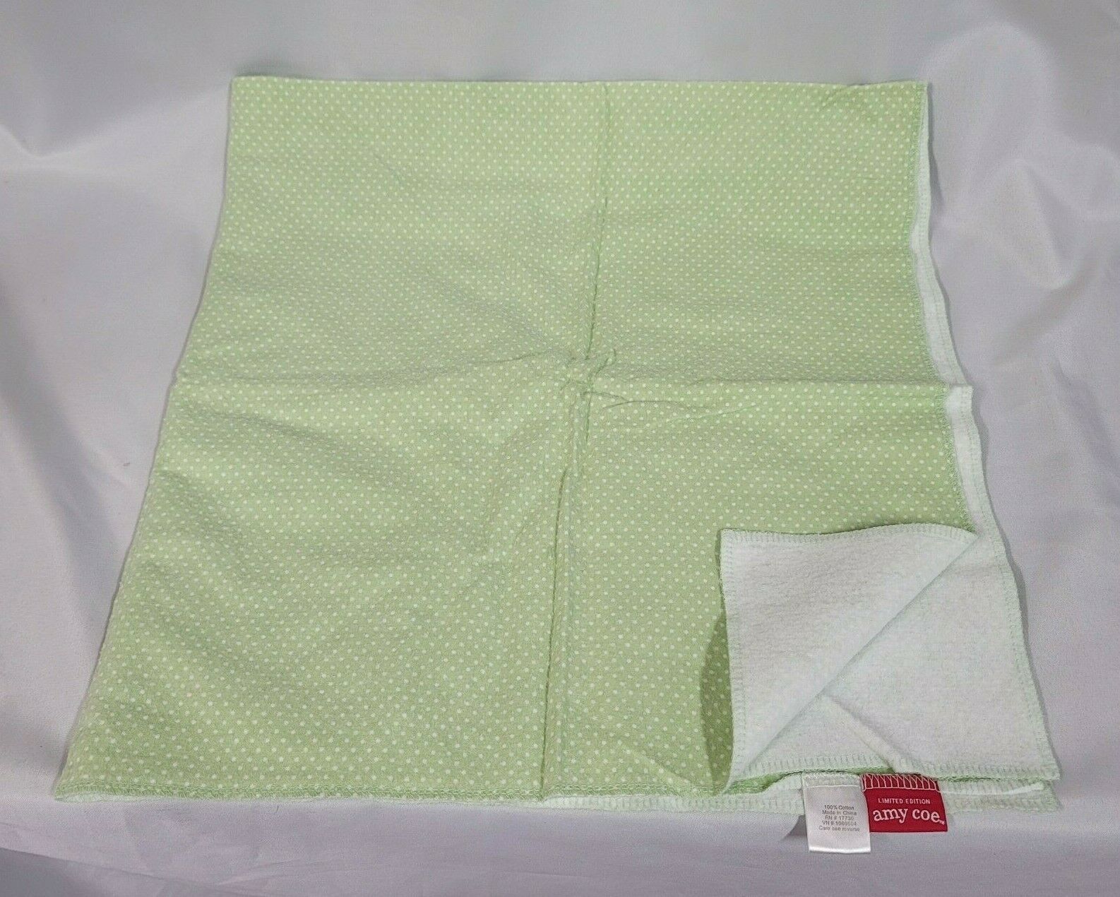 Amy Coe Limited Edition Polka Dot Baby Receiving Blanket Green White Flannel - $39.59