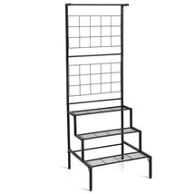 3-Tier Hanging Plant Stand with Grid Panel Display Shelf - Color: Black - £82.45 GBP