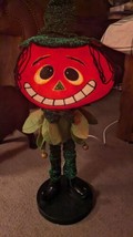 VTG Halloween Orange Smiling Pumpkin Head Elf Electric Pedestal Table Lamp 23&quot;  - £39.55 GBP