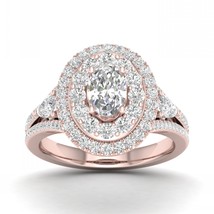 14K Rose Gold 1 1/2ct TDW Oval Diamond Double Halo Engagement Ring - £2,256.83 GBP