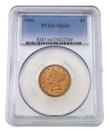 1894 Gold Liberty Half Eagle Graded by PCGS as MS-64 - $38,696.83 MXN