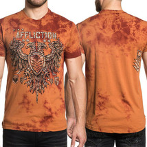 Affliction Value Chalkboard Eagle Medieval Crest Men T-Shirt Red Orange ... - $56.99
