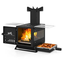 Portable Wood Burning Stove Mini Heater Burner with Pot Rack Oven Pan-Black - $129.65