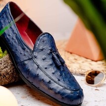 Aubiere Genuine Ostrich Quill Classic Loafers Navy image 11