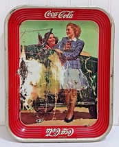 Vintage COCA COLA Tray Roadster Girls Original Coke Metal Server Convertible Car - £37.43 GBP