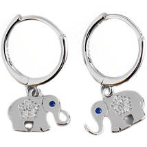 Anyco Earrings Sterling Silver Classic Lucky Blue Zircon Elephant Stud For Women - £17.39 GBP