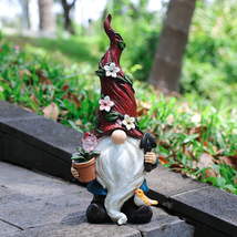 Outdoor Garden Gnome Statue,Resin Gnome Figurine with Solar Led Lights, outside - £36.37 GBP