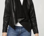 Chaser Faux Suede Shearling Reversible Ls Waterfall Neck Jacket True Black - $64.00