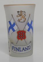 Finland Gold Rim Flags Frosted Shot Glass Bar Shooter Travel Souvenir - £7.85 GBP