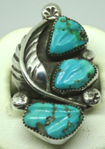 Old Pawn SIGNED ZUNI Sterling Silver &amp; Turquoise Ring, FE Signed, Sz. 6.5 - £137.32 GBP