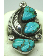 Old Pawn SIGNED ZUNI Sterling Silver &amp; Turquoise Ring, FE Signed, Sz. 6.5 - £139.71 GBP