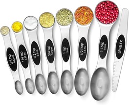 Magnetic Measuring Spoons Set Stainless Steel, Dual Sided for Liquid Dry Food, M - £20.84 GBP