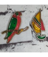 Parrot and Sailboat Vintage Stain Glass Look Plastic Refrigerator Fridge... - £11.65 GBP