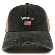 Trendy Apparel Shop Missouri USA Flag Frayed Bill Trucker Mesh Back Cap - Black - £16.07 GBP