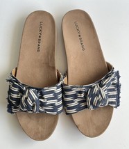 Lucky Brand Slides Cotton Slip on Boho Printed Fraida Blue Sandals Sz 8.5 Excell - £12.44 GBP