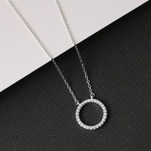 S925 Sterling Silver 0.08Ct TDW Diamond Circle Shape Pendant Necklace - £80.18 GBP