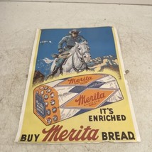 Vintage Lone Ranger Merita Bread Porcelain Advertising Sign Paper - £31.31 GBP