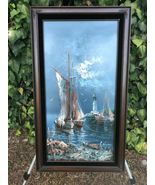 RIKARD LINDSTROM Original 1930s SWEDISH MODERN ABSTRACT SEASCAPE Oil on ... - $742.50