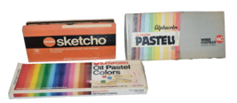 Vtg Weber Costello Alphacolor Pastels Sanford Prang Oil crayons Art supply - £12.25 GBP