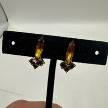 Vintage Gold-Tone Clip-On Earrings With Amber Rhinestones - $18.50