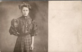 RPPC Victorian Young Woman Katie Martin Lovely Plaid Skirt Postcard V3 - £4.75 GBP