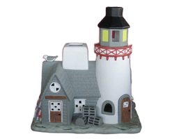 PartyLite Porcelain Stoney Harbor Lighthouse Double TEALIGHT Holder 10 X 9 X 4 1 - £19.68 GBP