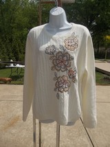 NWOT ALFRED DUNNER IVORY EMBROIRDED SWEATER XL - £19.53 GBP