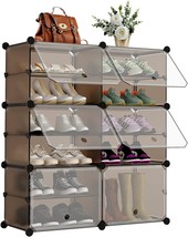 6 Tier Shoe Rack Storage Cabinet For Entryway 24 Pair Plastic Diy, Dark ... - £41.46 GBP