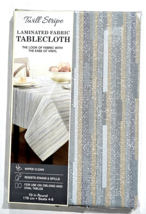 Twill Stripe Laminated Fabric Tablecloth Wipes Clean 70in Round Resists... - $32.99