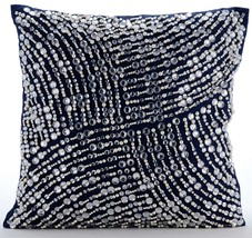 Blue Art Silk Sequins &amp; Beaded Bird Pillows Cover, Birdy Flight, 3. Navy Blue (C - £27.87 GBP+