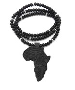 Carved Eye of Horus Grain on Africa Continent Pendant 26&quot; Wooden Beaded ... - $342.52 MXN
