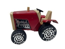 Vintage Buddy L Pressed Steel Red Black Farm Tractor 4&quot; Toy - $12.00