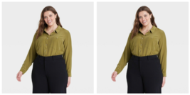 2 NWT Ava &amp; Viv Women&#39;s Plus Size Long Sleeve Pockets Dress Shirt, Olive... - £14.38 GBP