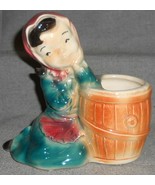 1950s-60s Royal Copley GIRL w/ BARREL PLANTER  Made in USA - $23.75