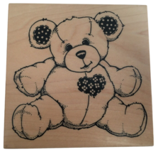 PSX Rubber Stamp Large Calico Patchwork Teddy Bear Cuddly Heart K-980 Card Craft - £7.91 GBP