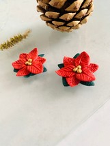 Christmas poinsettia flower studs, Xmas gift, gift for her - $37.00