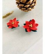 Christmas poinsettia flower studs, Xmas gift, gift for her - £29.09 GBP