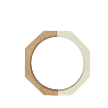 Vintage Octagon Bangle Bracelet Wood Lucite Modern Boho Tan White 1980s 80s - $17.35