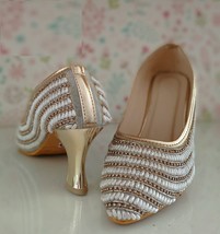Women Girls ethnic fashion phulkari Pump Stiletto Heel Pearls work US Si... - $36.15