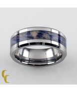 Men&#39;s Tungsten Ring w/ Blue Marble Colored Center Band Size 8.5 - $2,401.24 MXN
