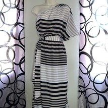 Mud Pie Flutter Sleeve Maxi Dress, Black Tan Striped, Small - £19.89 GBP
