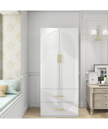 2 Doors Wardrobe Closet Wood Armoire Cabinet,White Wardrobe with Hanging... - $339.99