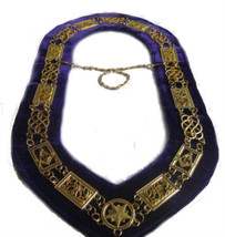 Masonic Regalia Grand Lodge New Gold Metal Chain Collar Purple Velvet Cp Made - £69.08 GBP